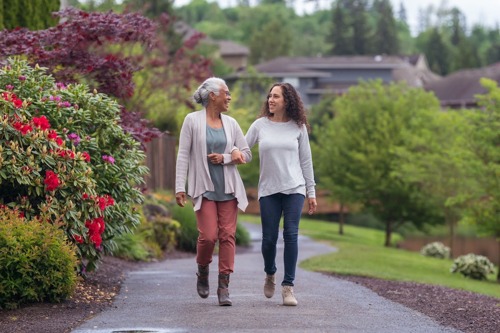 Two women talking a walk